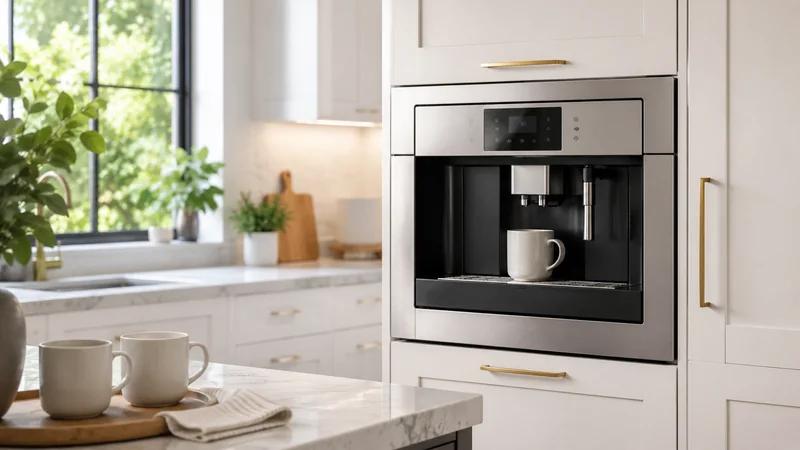 Built-in automatic coffee maker installed in modern kitchen cabinetry